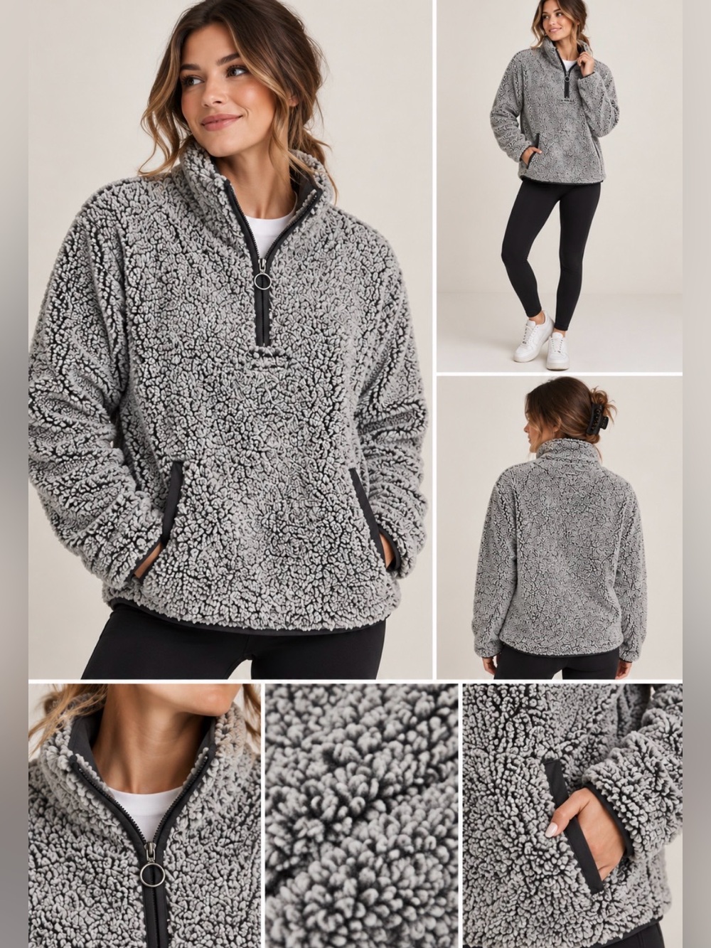 Thread & Supply Charcoal Sherpa Pullover Jacket | Half-Zip | Size M